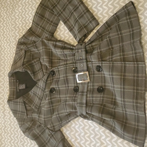 Rampage Gray Plaid Belted Double Breasted Jacket - Picture 7 of 13